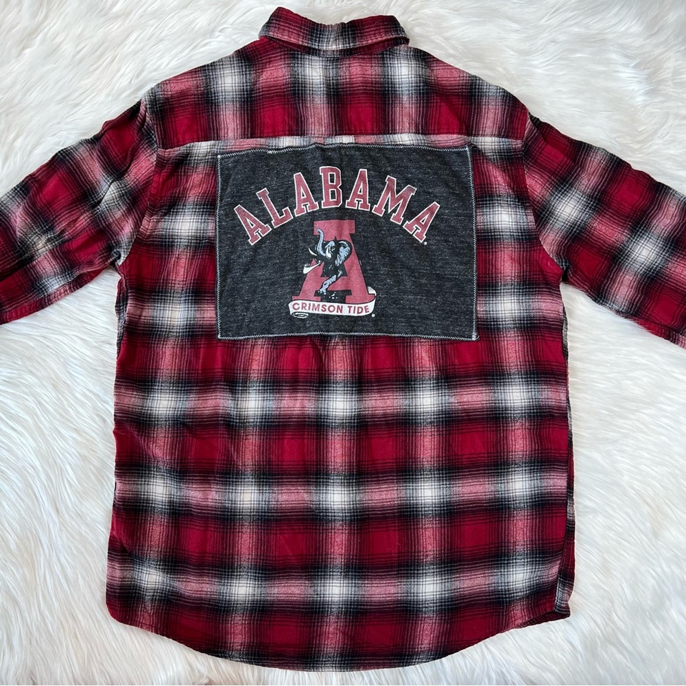 Upcycled University of Alabama Vintage Patch Plaid Button Down Shirt